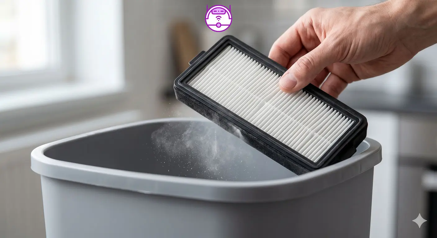 Sacudir y golpear filtro HEPA suavemente