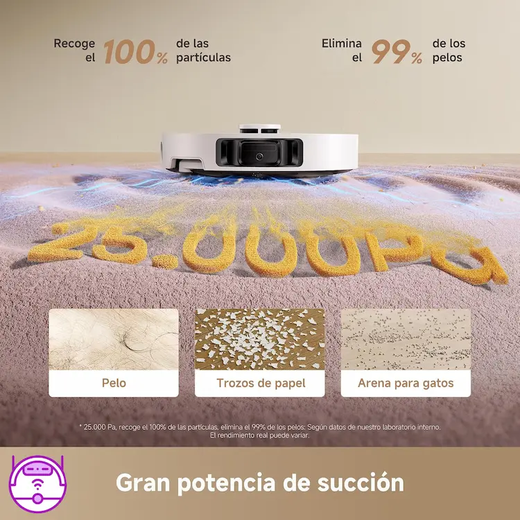 Prueba de potencia de succion de 25000 Pa del robot aspirador Dreame L10s Ultra Gen 3 en alfombras